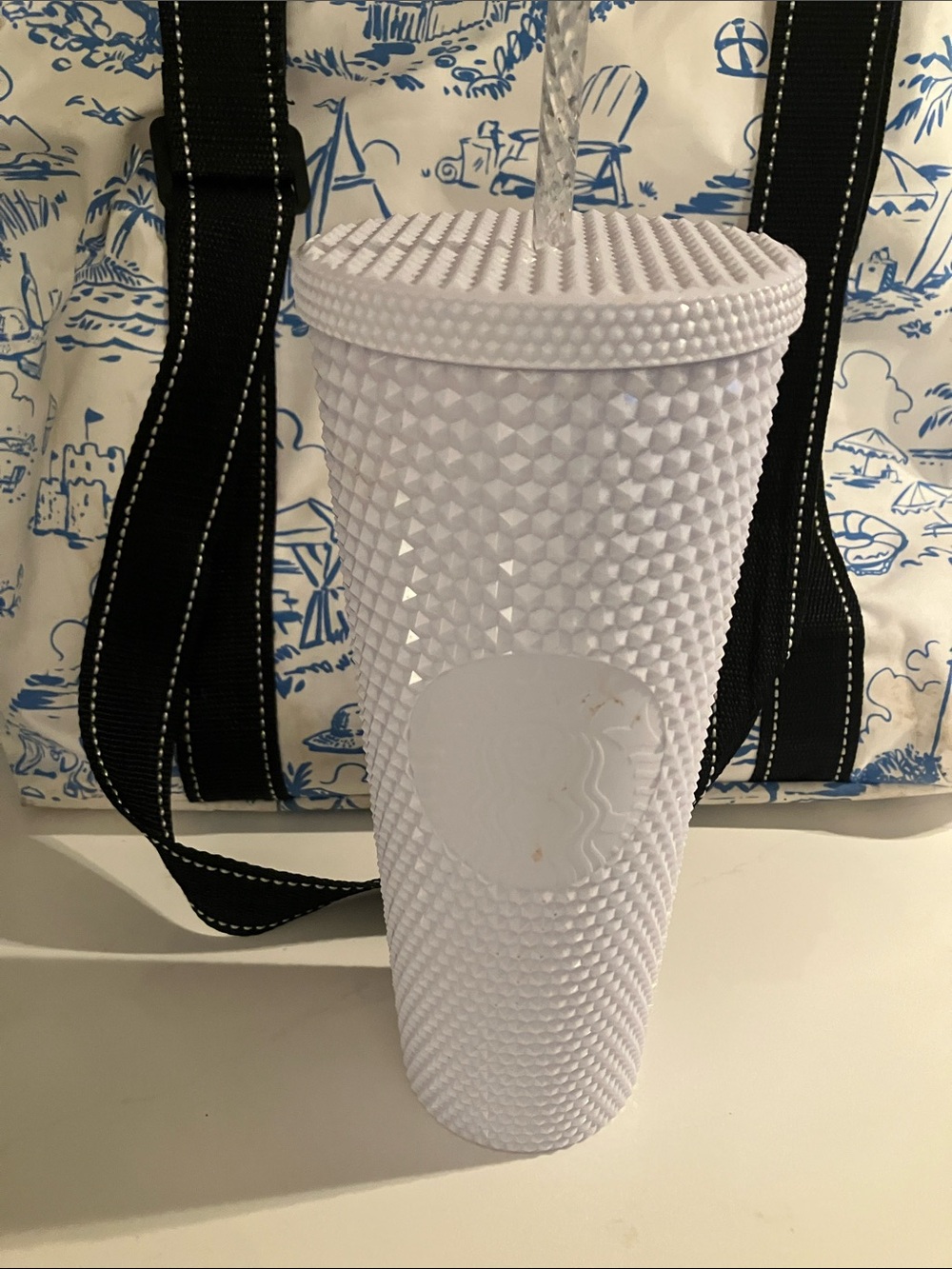 Starbucks White Studded Tumbler Cup with Straw